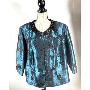 Vintage 90's Dressbarn Collection Women's  Sz 22W Floral Aquamarine Jacket